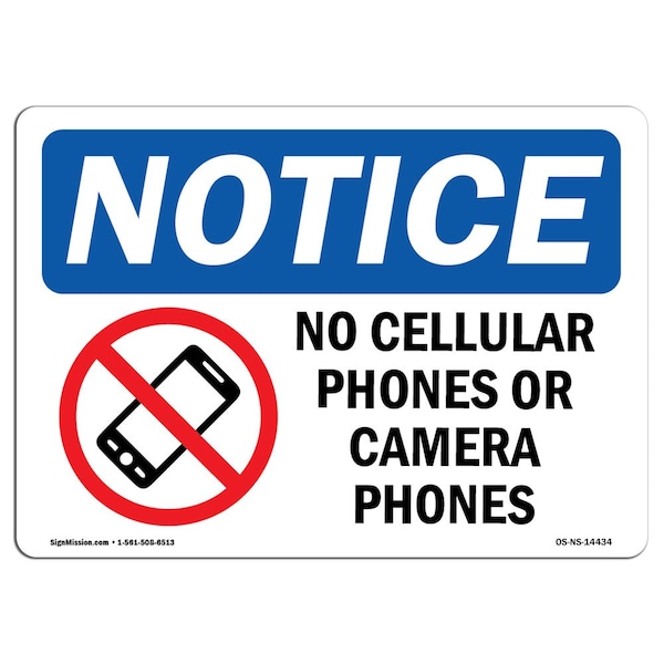 Signmission OSHA Sign, 7" H, Rigid Plastic, No Cellular Phones Or Camera Phones Sign With Symbol, Landscape OS-NS-P-710-L-14434 - main